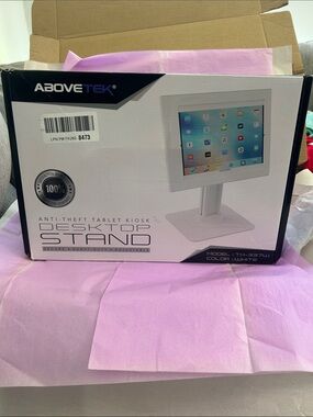White Anti-Theft Tablet Desktop Stand - Secure Adjustable Kiosk